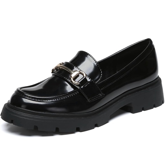 Shoes - PU Leather Black Chunky Loafers